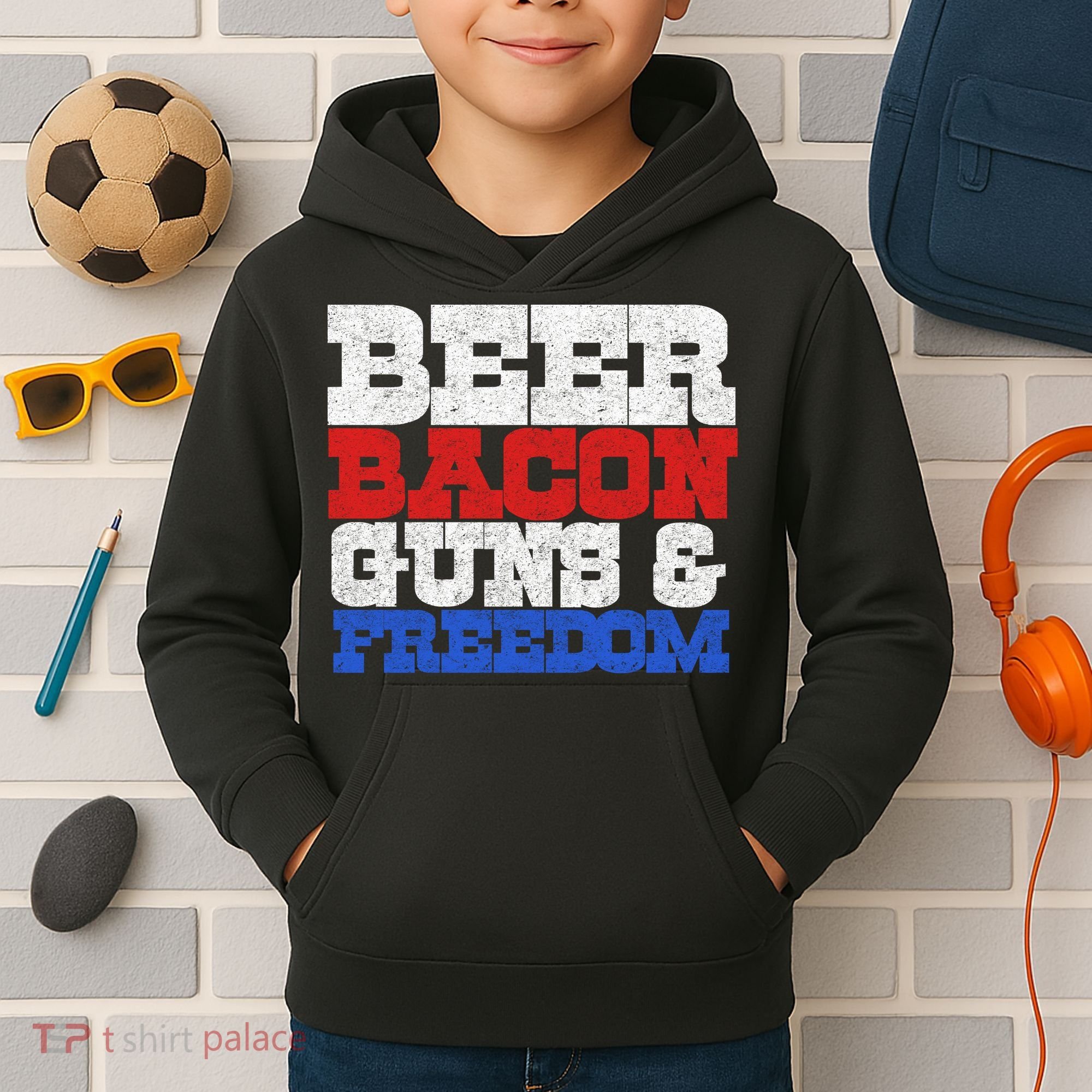 Beer Bacon Guns And Freedom Kids Hoodie