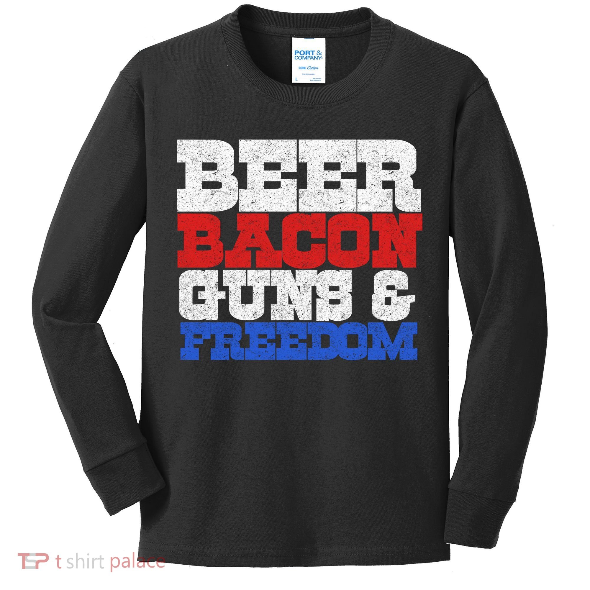 Beer Bacon Guns And Freedom Kids Long Sleeve Shirt