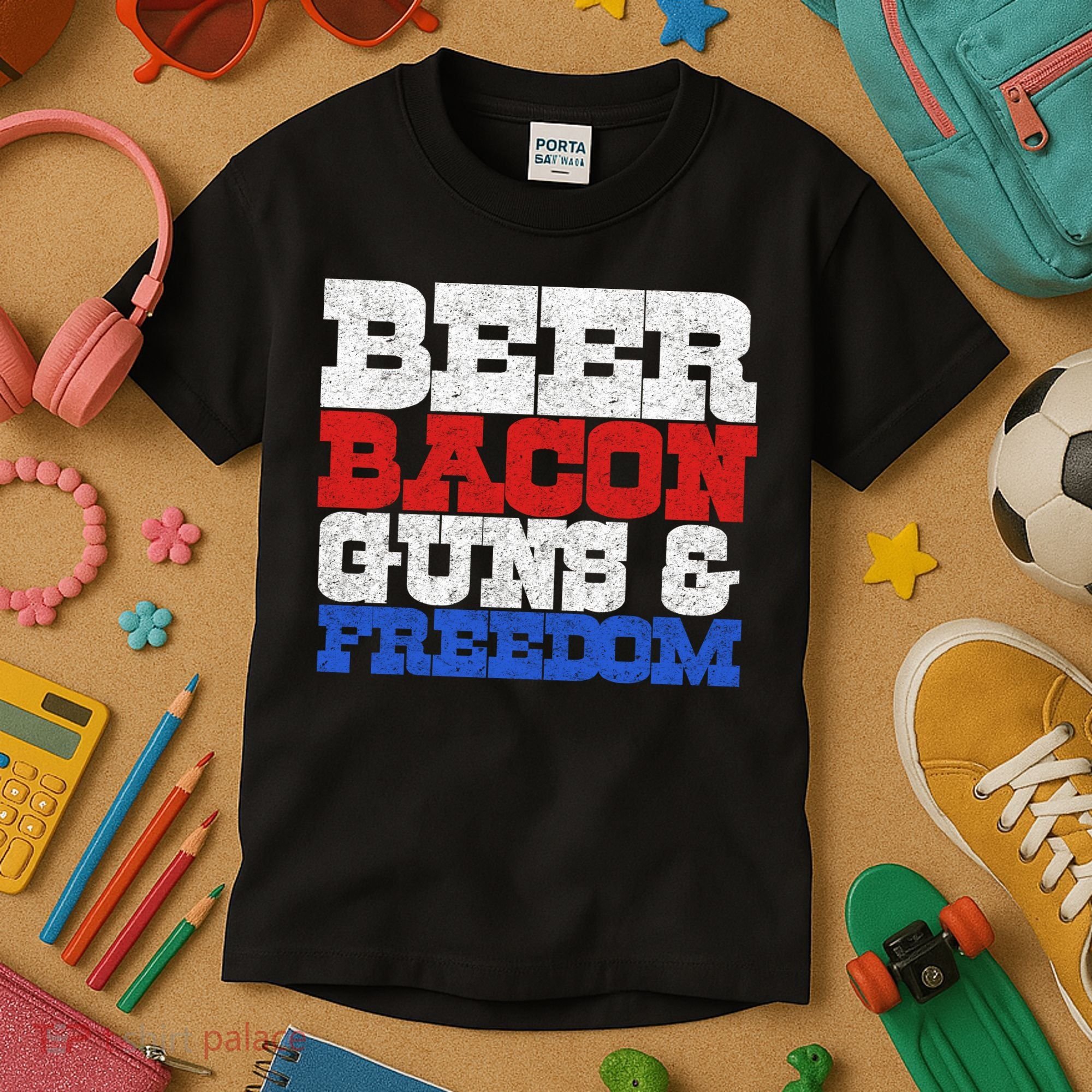 Beer Bacon Guns And Freedom Kids T-Shirt