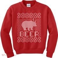 Beer Deer Hunting Ugly Christmas Kids Sweatshirt thumb 0