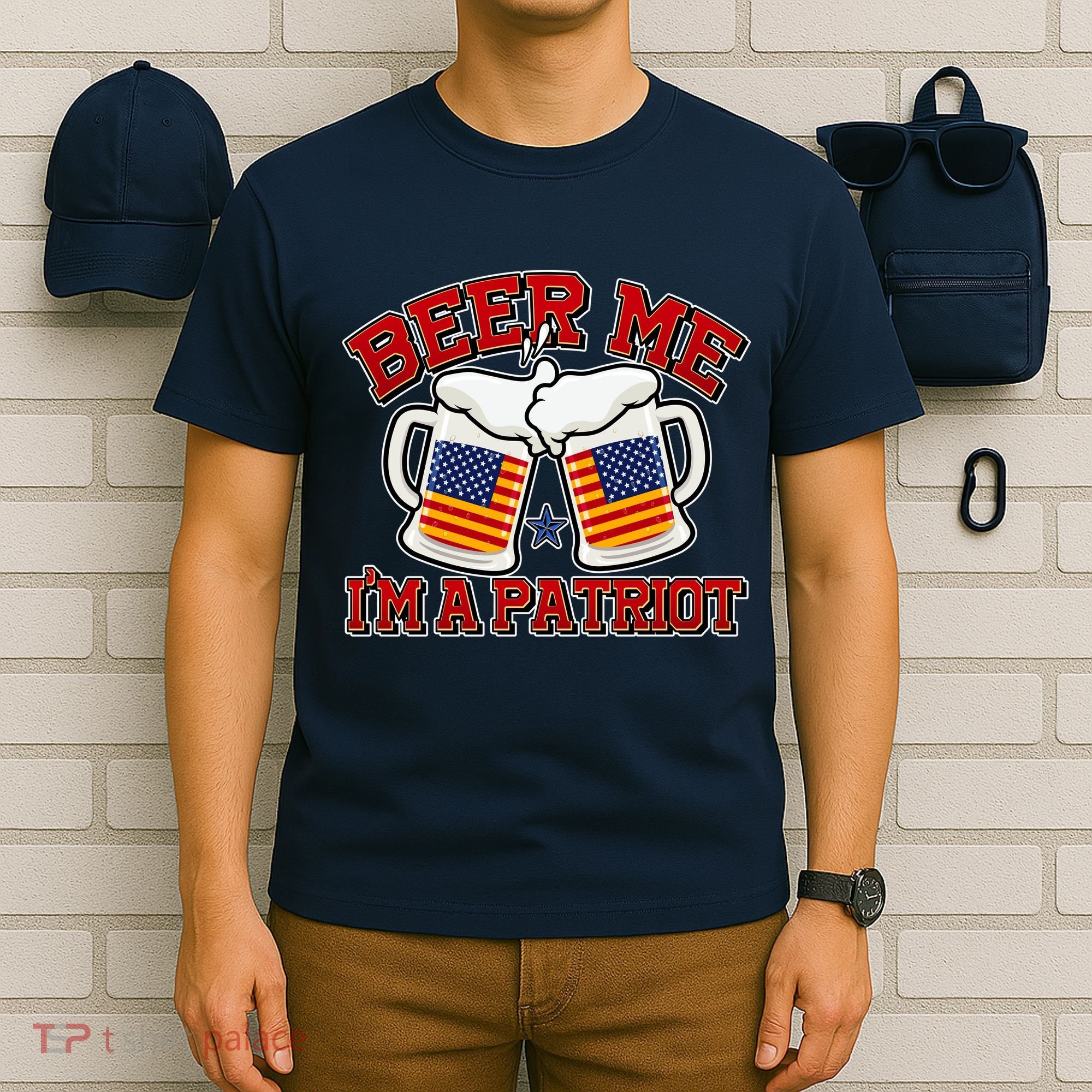 Beer Me I'm A Patriot USA Flag Beer Mugs T-Shirt