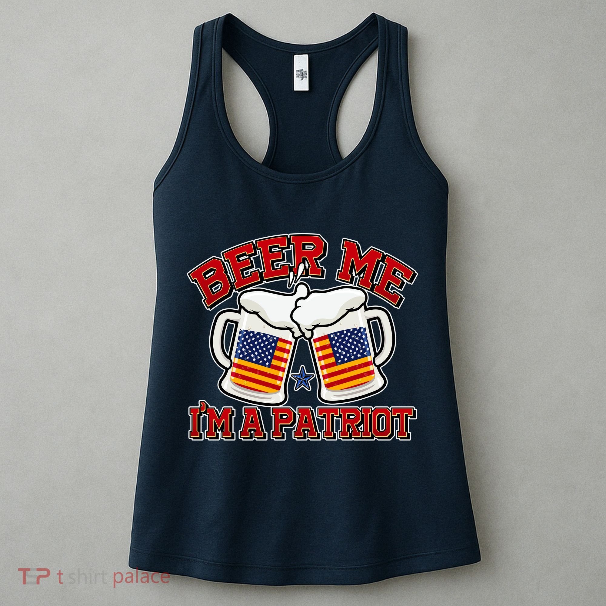Beer Me I'm A Patriot USA Flag Beer Mugs Women's Tank Top