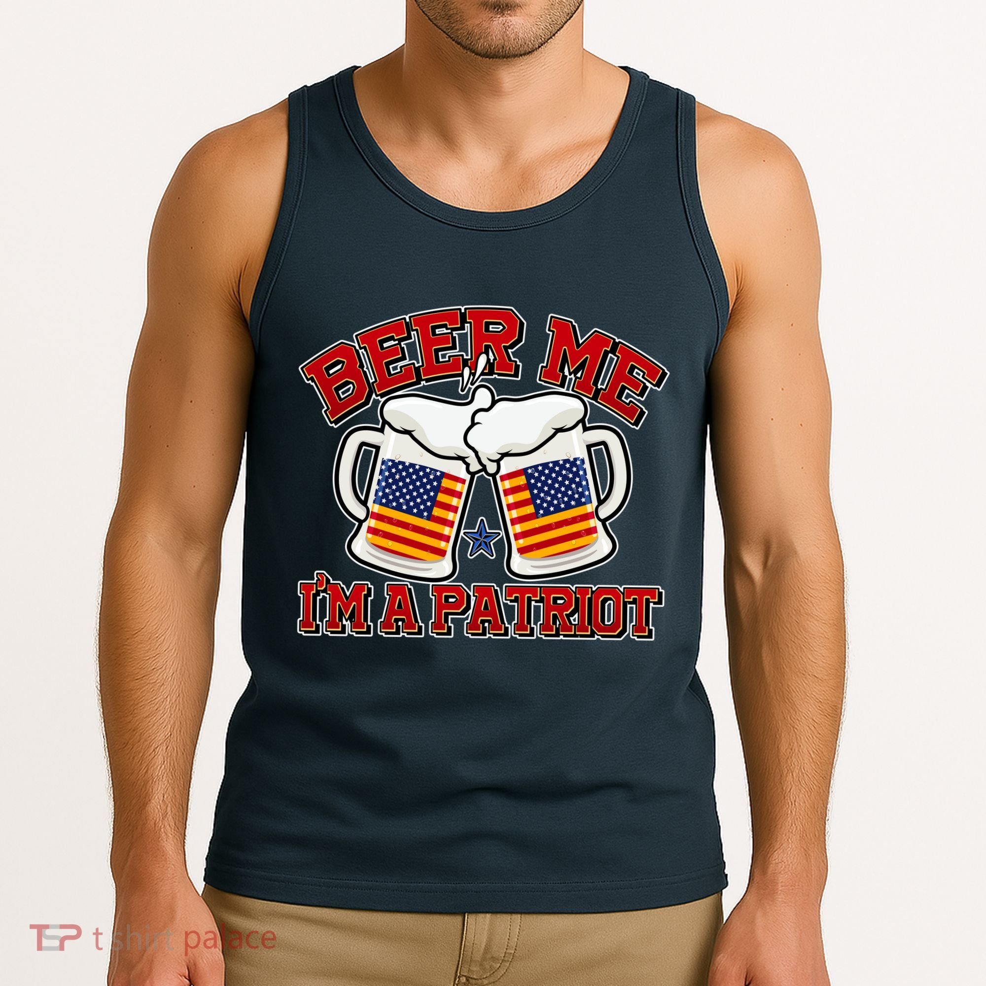 Beer Me I'm A Patriot USA Flag Beer Mugs Tank Top