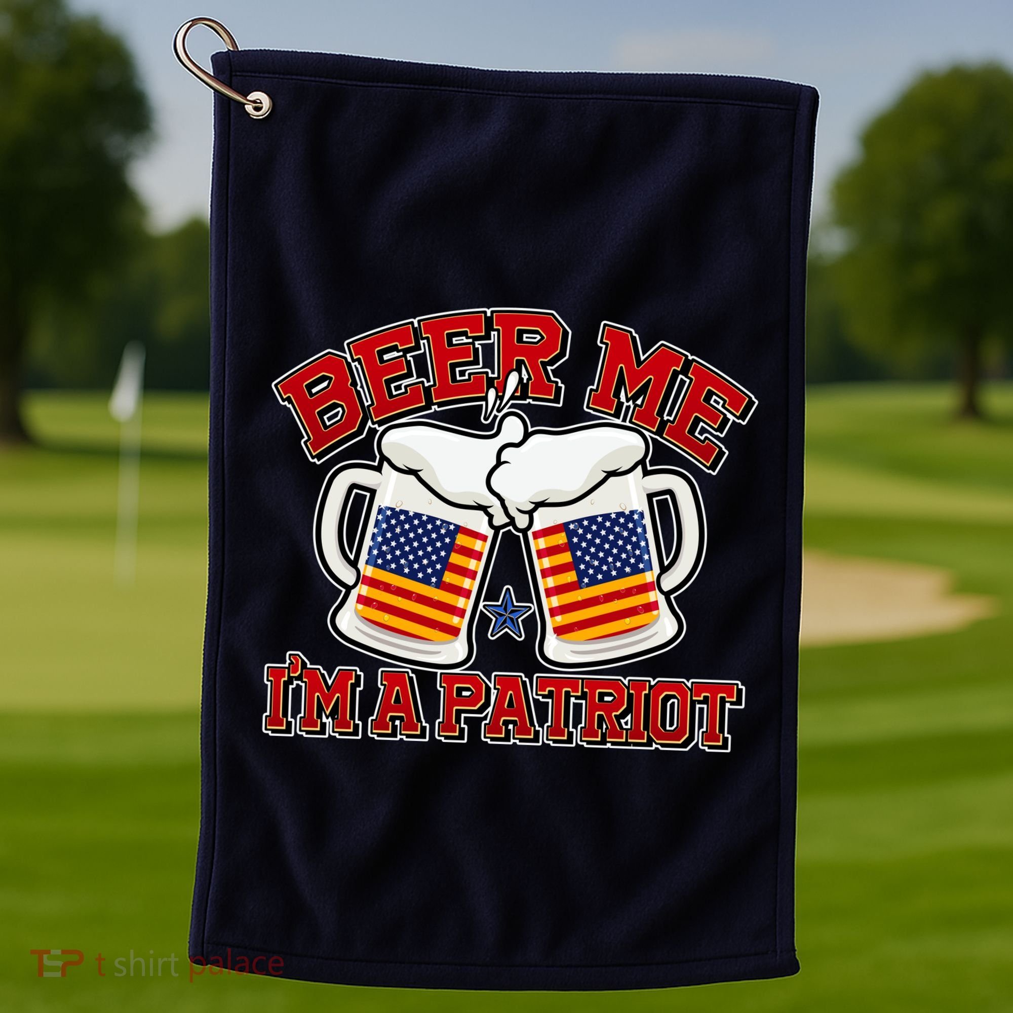 Beer Me I'm A Patriot USA Flag Beer Mugs Golf Towel
