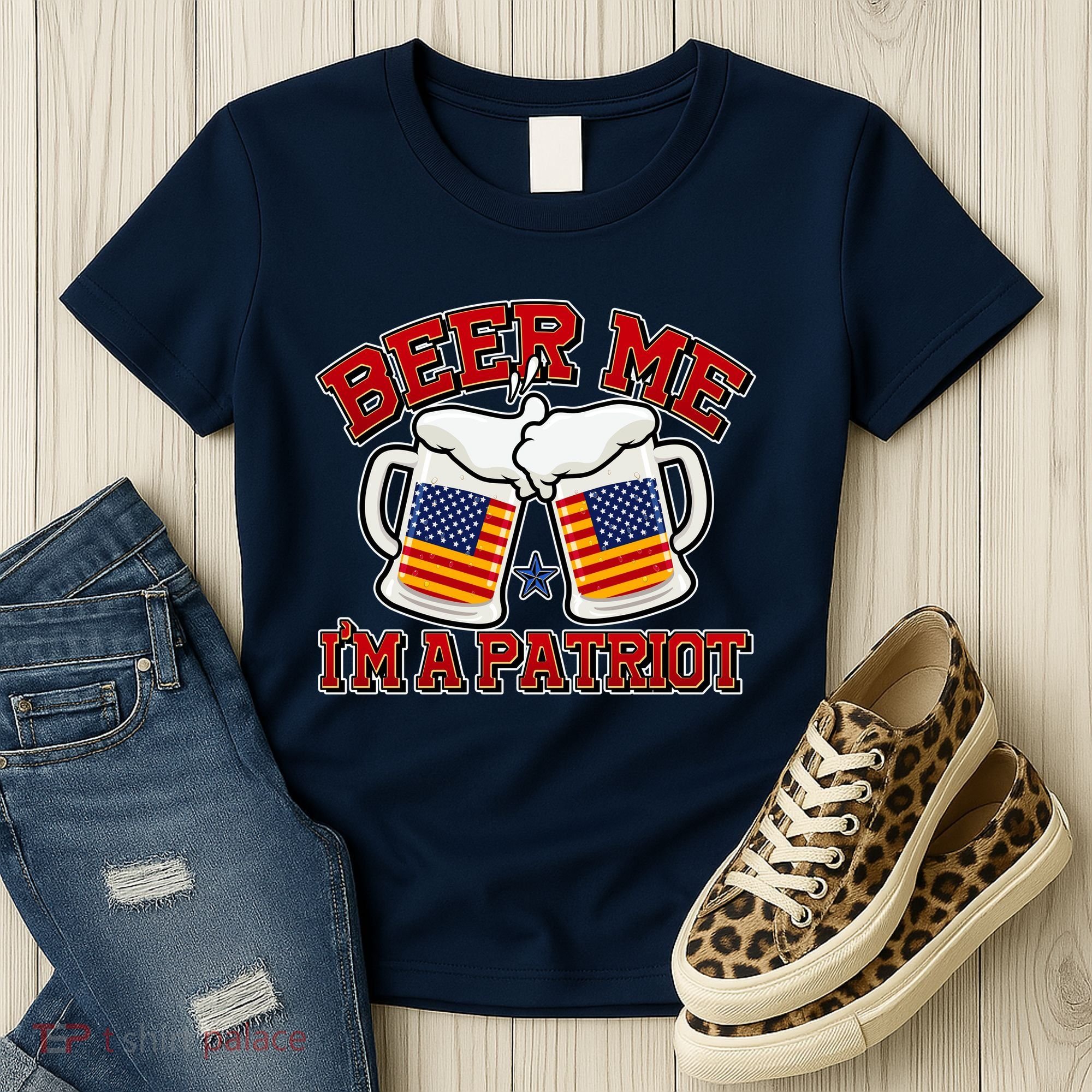 Beer Me I'm A Patriot USA Flag Beer Mugs Women's T-Shirt