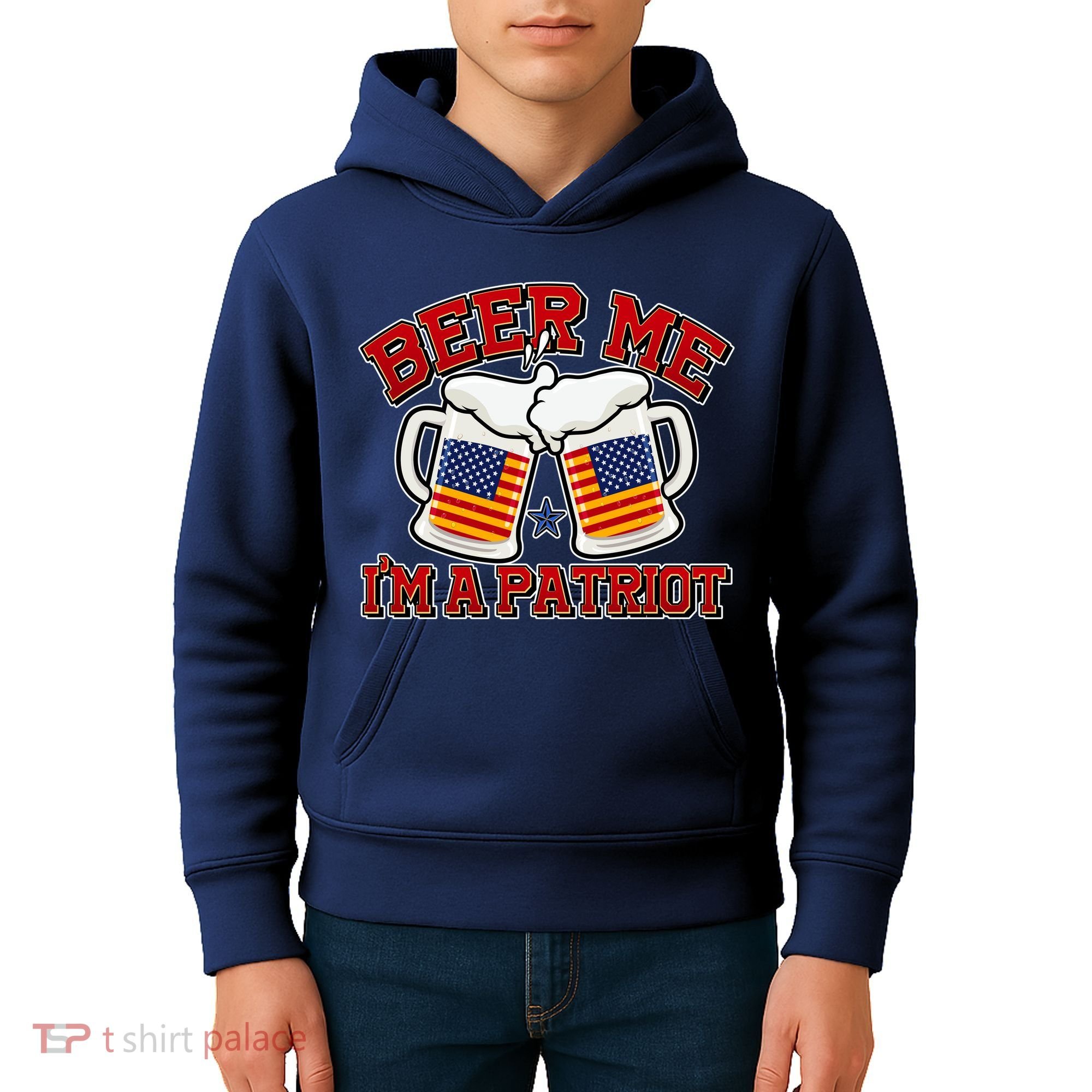 Beer Me I'm A Patriot USA Flag Beer Mugs Kids Hoodie
