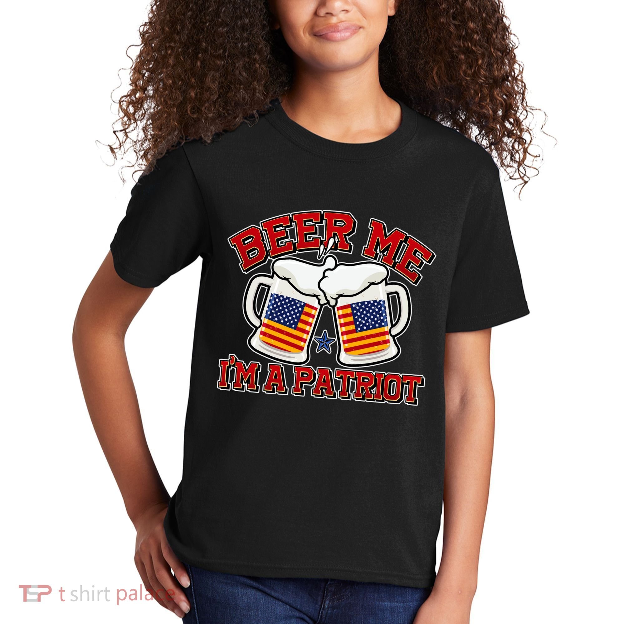 Beer Me I'm A Patriot USA Flag Beer Mugs Kids T-Shirt