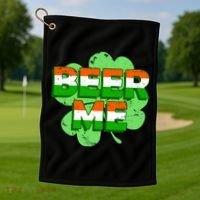 Beer Me St. Patrick's Day Irish Flag Clover Golf Towel thumb 1