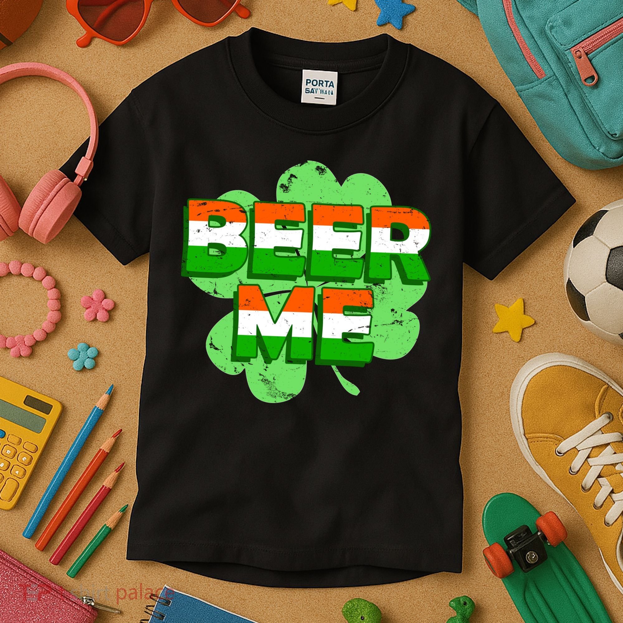 Beer Me St. Patrick's Day Irish Flag Clover Kids T-Shirt