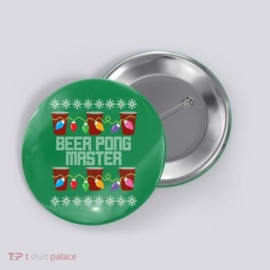 Beer Pong Master Ugly Christmas Sweater Button