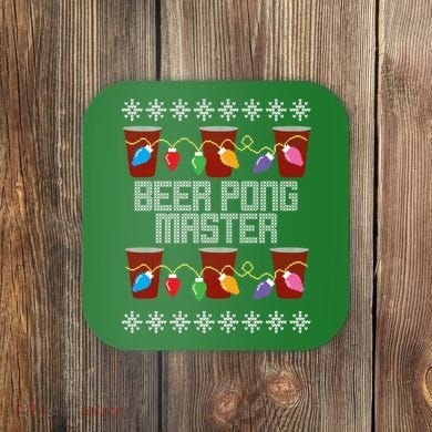 Beer Pong Master Ugly Christmas Sweater Coaster
