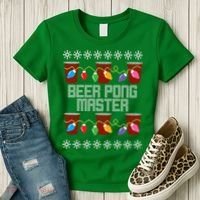 Beer Pong Master Ugly Christmas Sweater Women's T-Shirt thumb 3