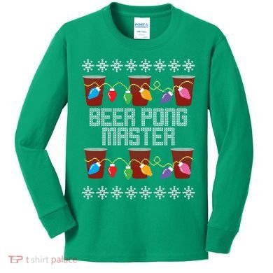 Beer Pong Master Ugly Christmas Sweater Kids Long Sleeve Shirt