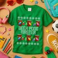 Beer Pong Master Ugly Christmas Sweater Kids T-Shirt thumb 3