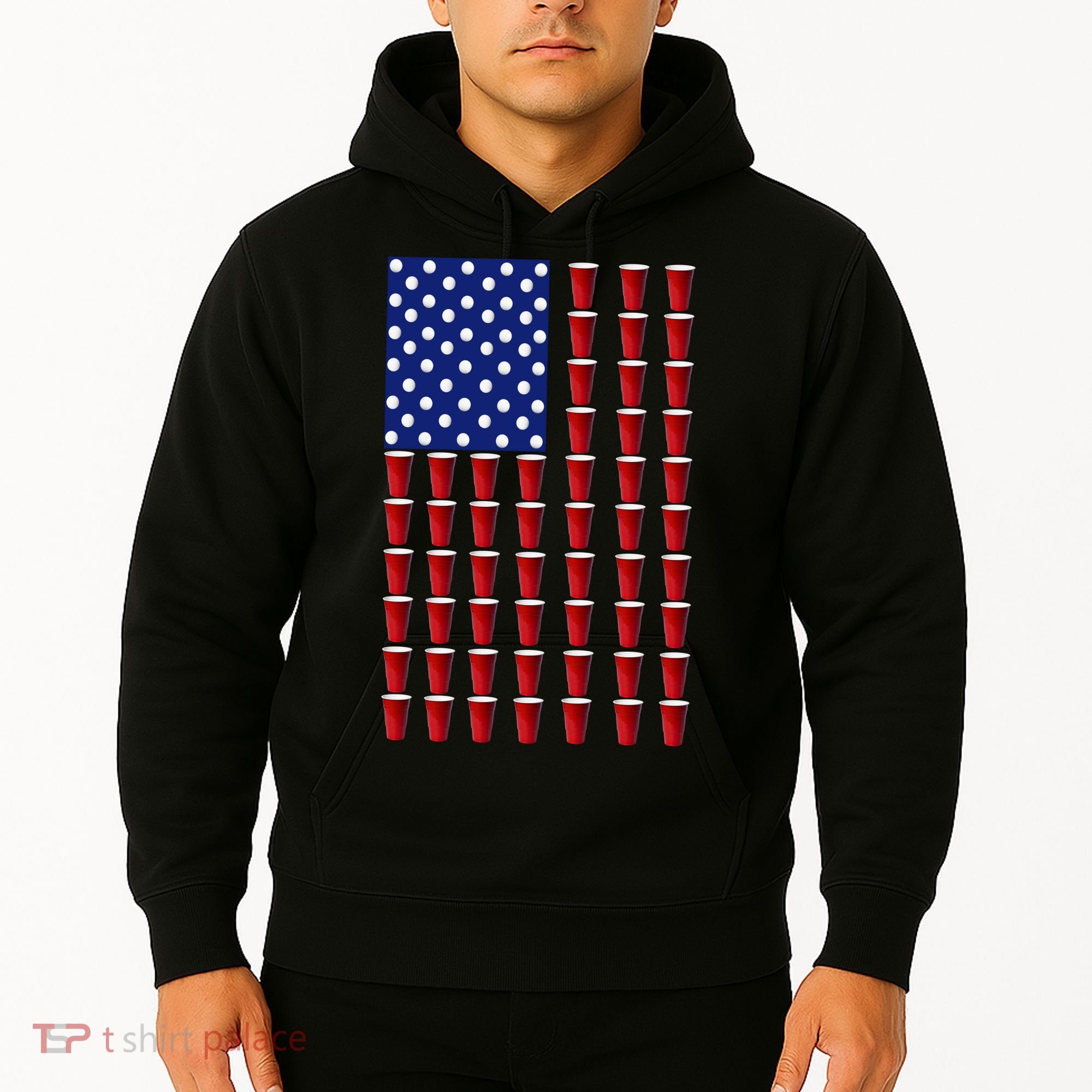 Beer Pong USA American Flag Hoodie