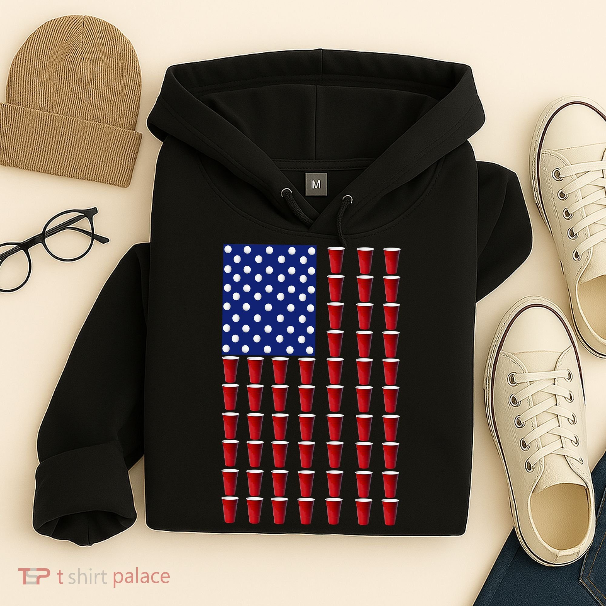 Beer Pong USA American Flag Hoodie