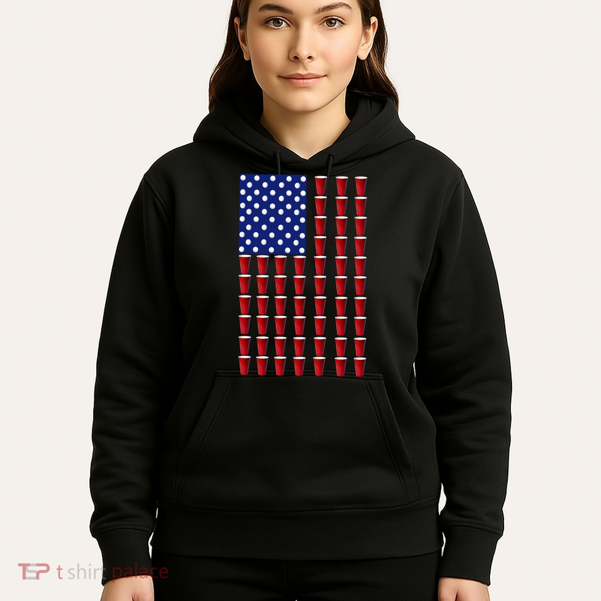 Beer Pong USA American Flag Hoodie