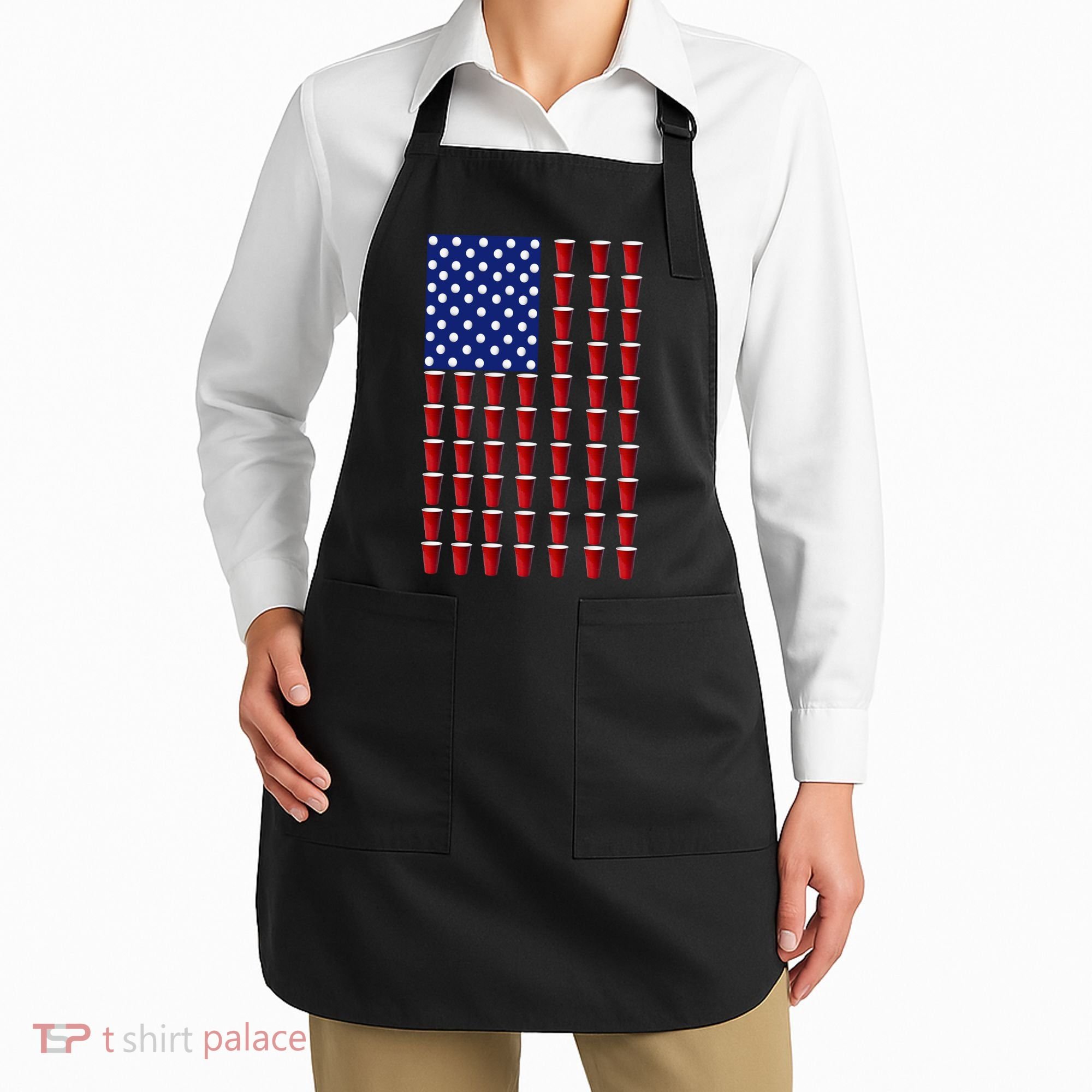 Beer Pong USA American Flag Apron