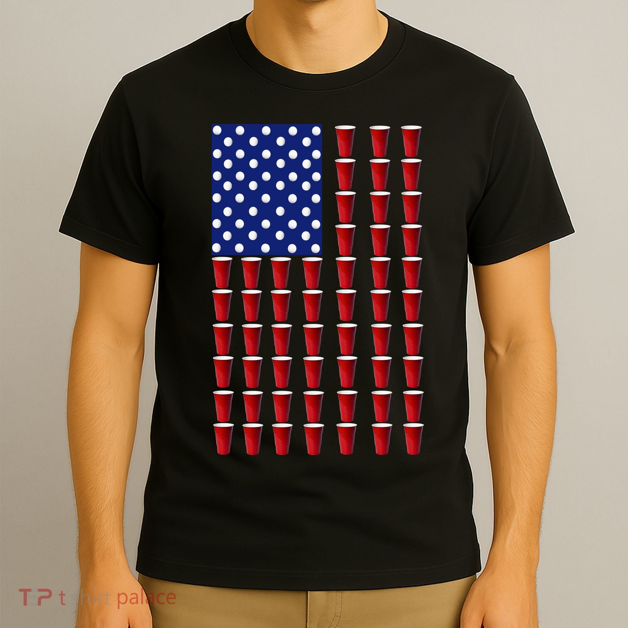 Beer Pong USA American Flag T-Shirt