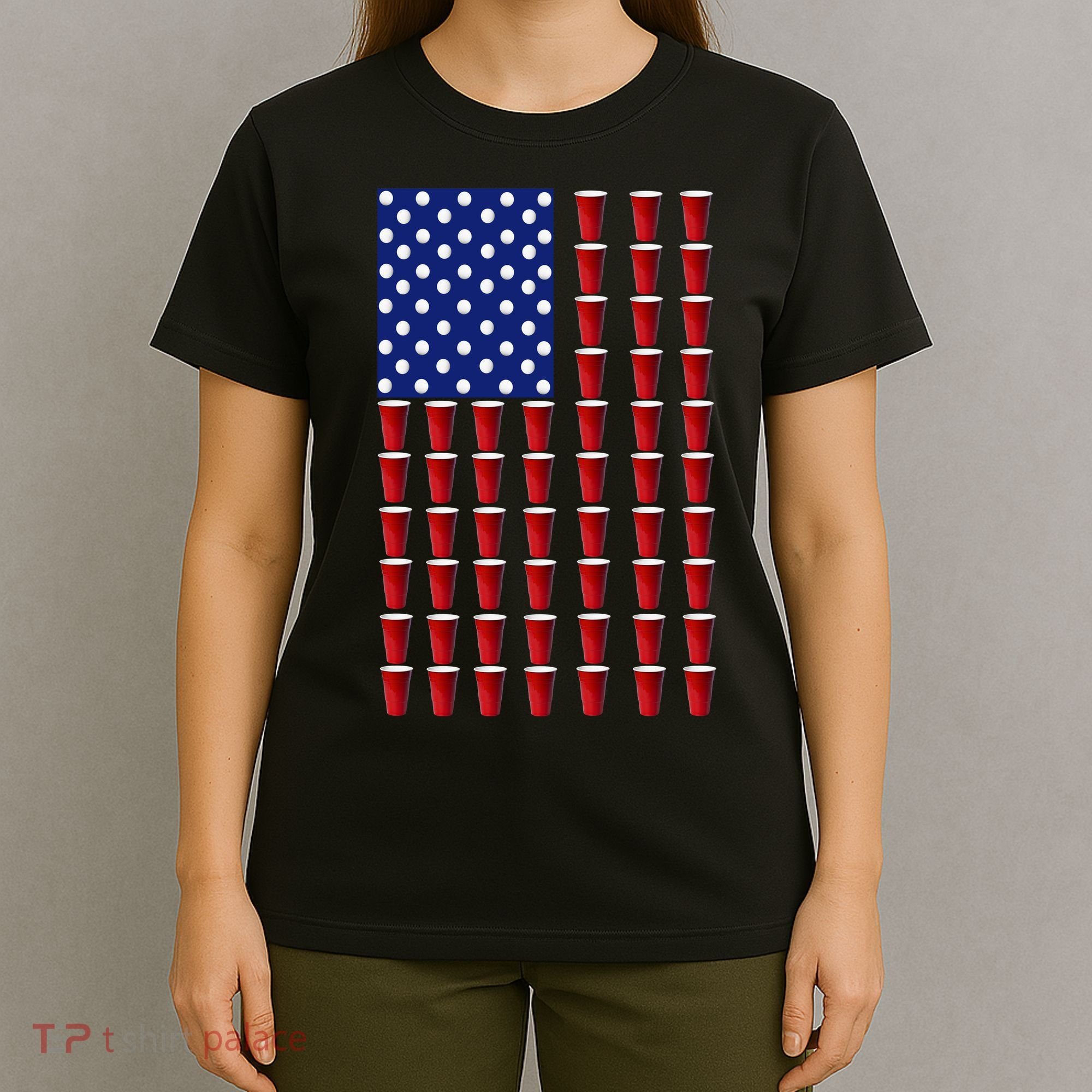 Beer Pong USA American Flag T-Shirt