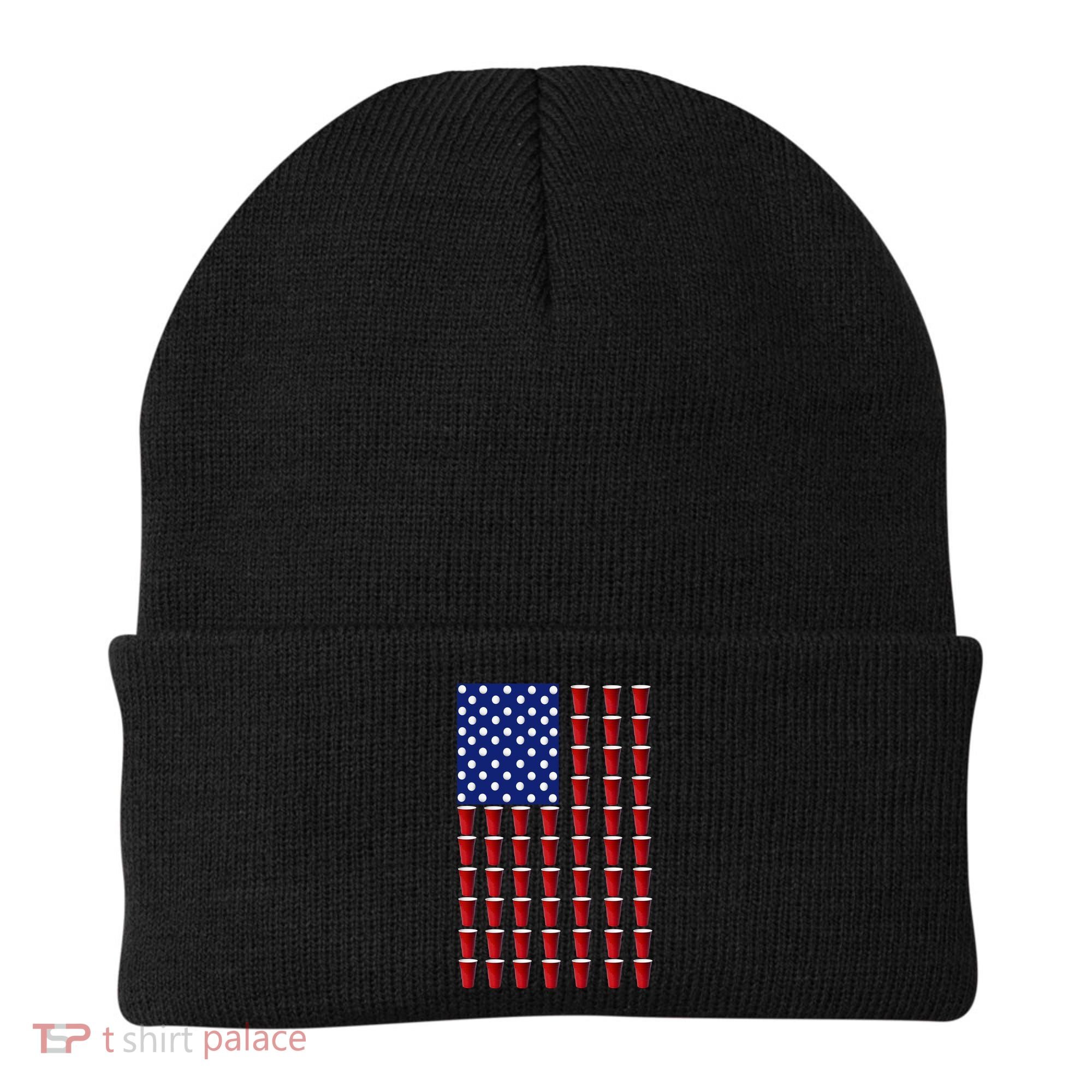 Beer Pong USA American Flag Beanie