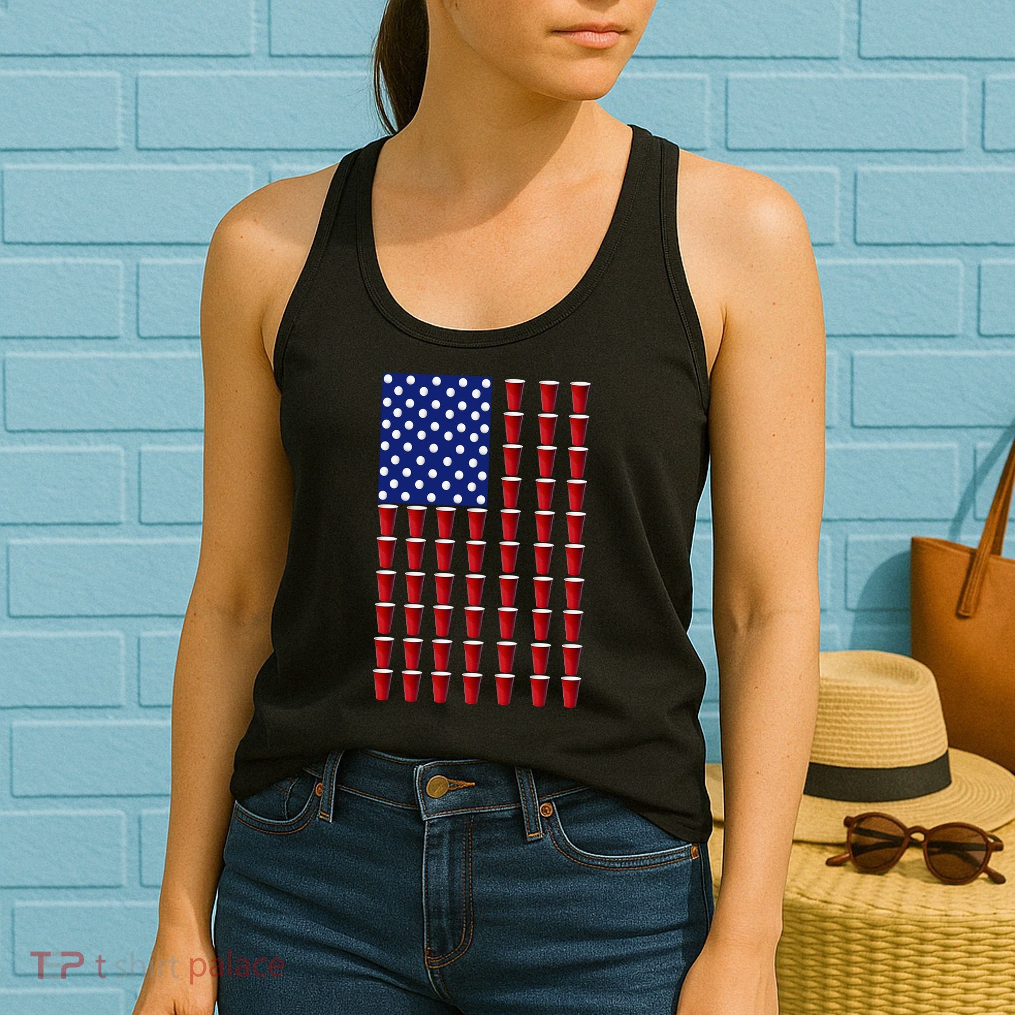 Beer Pong USA American Flag Women's Tank Top