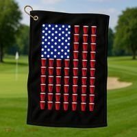 Beer Pong USA American Flag Golf Towel thumb 1