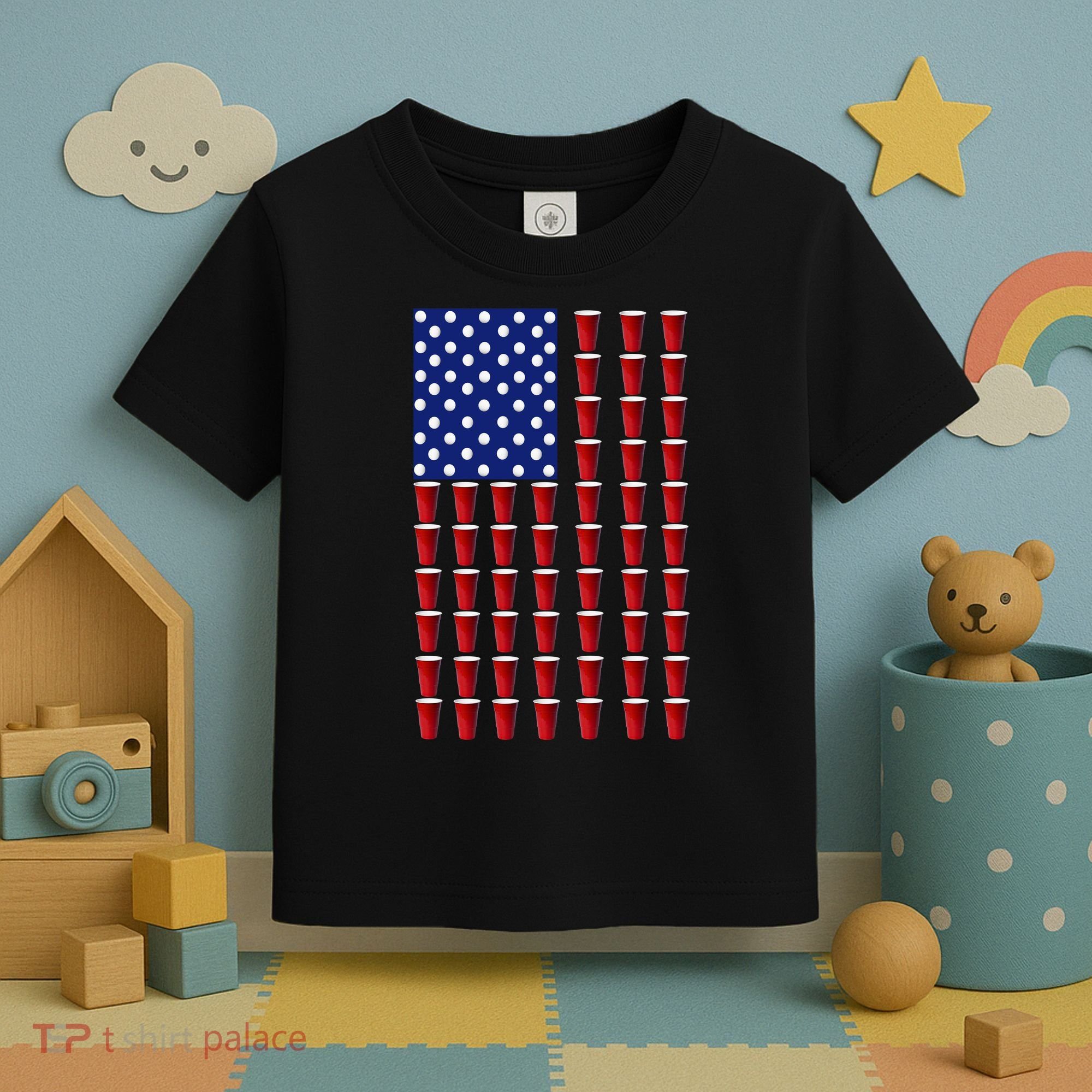 Beer Pong USA American Flag Toddler T-Shirt
