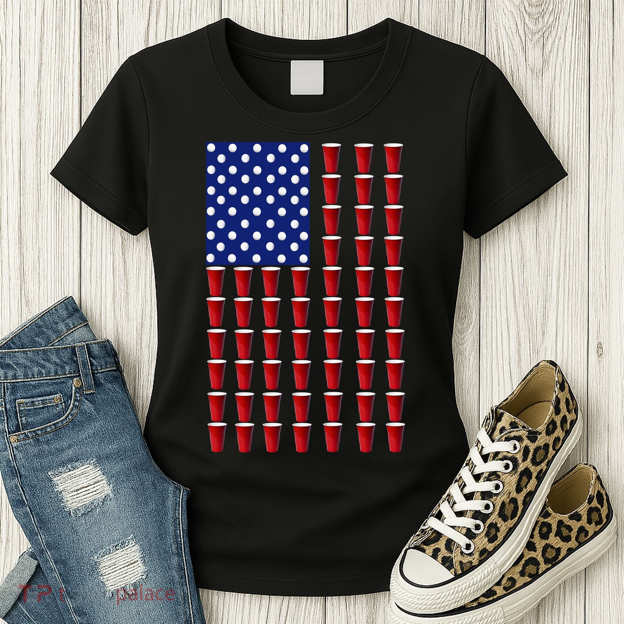 Beer Pong USA American Flag Women's T-Shirt