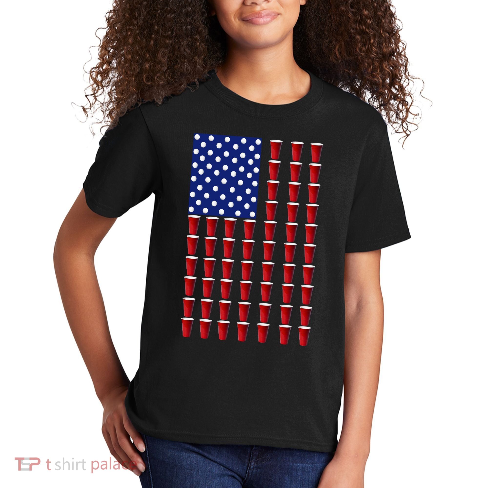 Beer Pong USA American Flag Kids T-Shirt