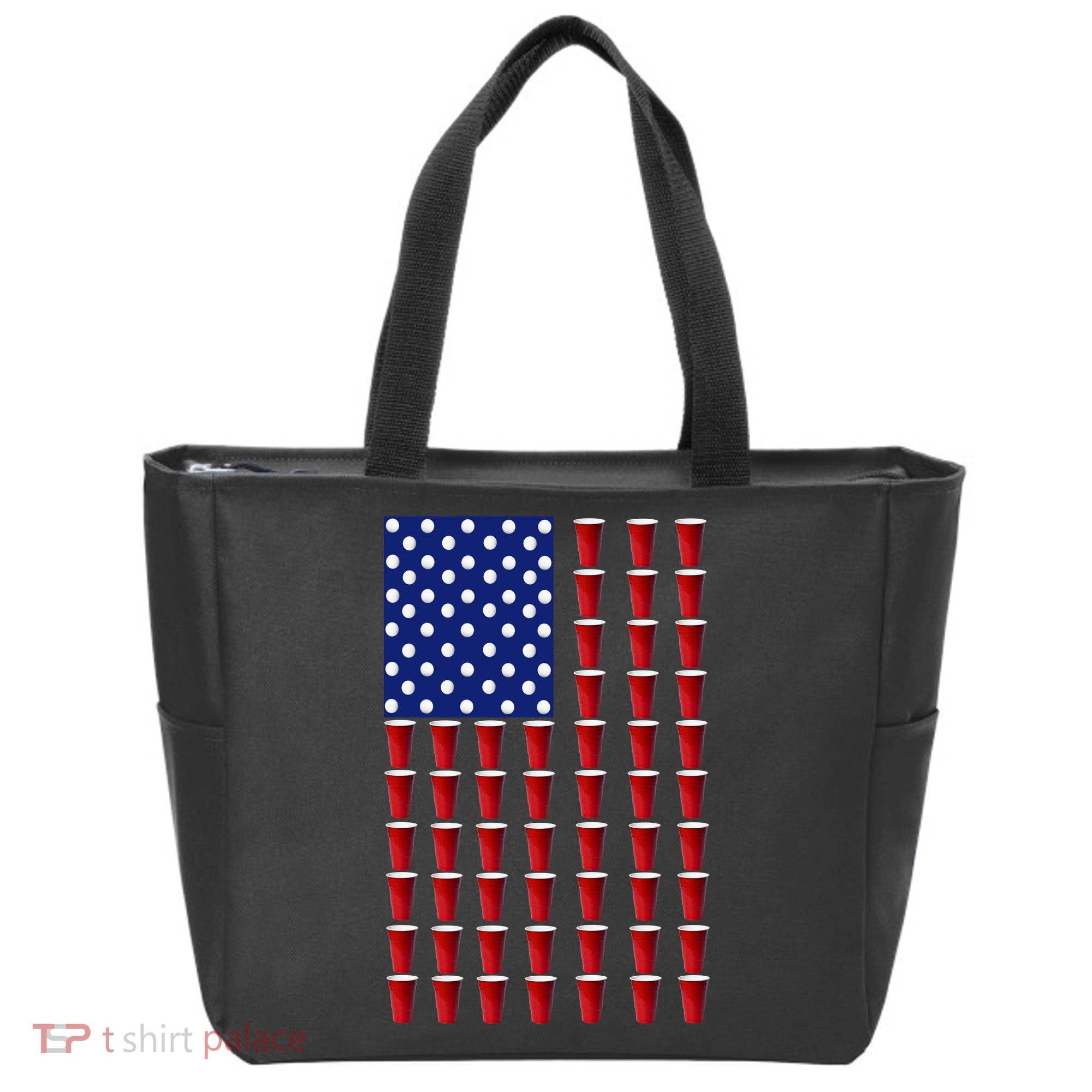 Beer Pong USA American Flag Tote Bag