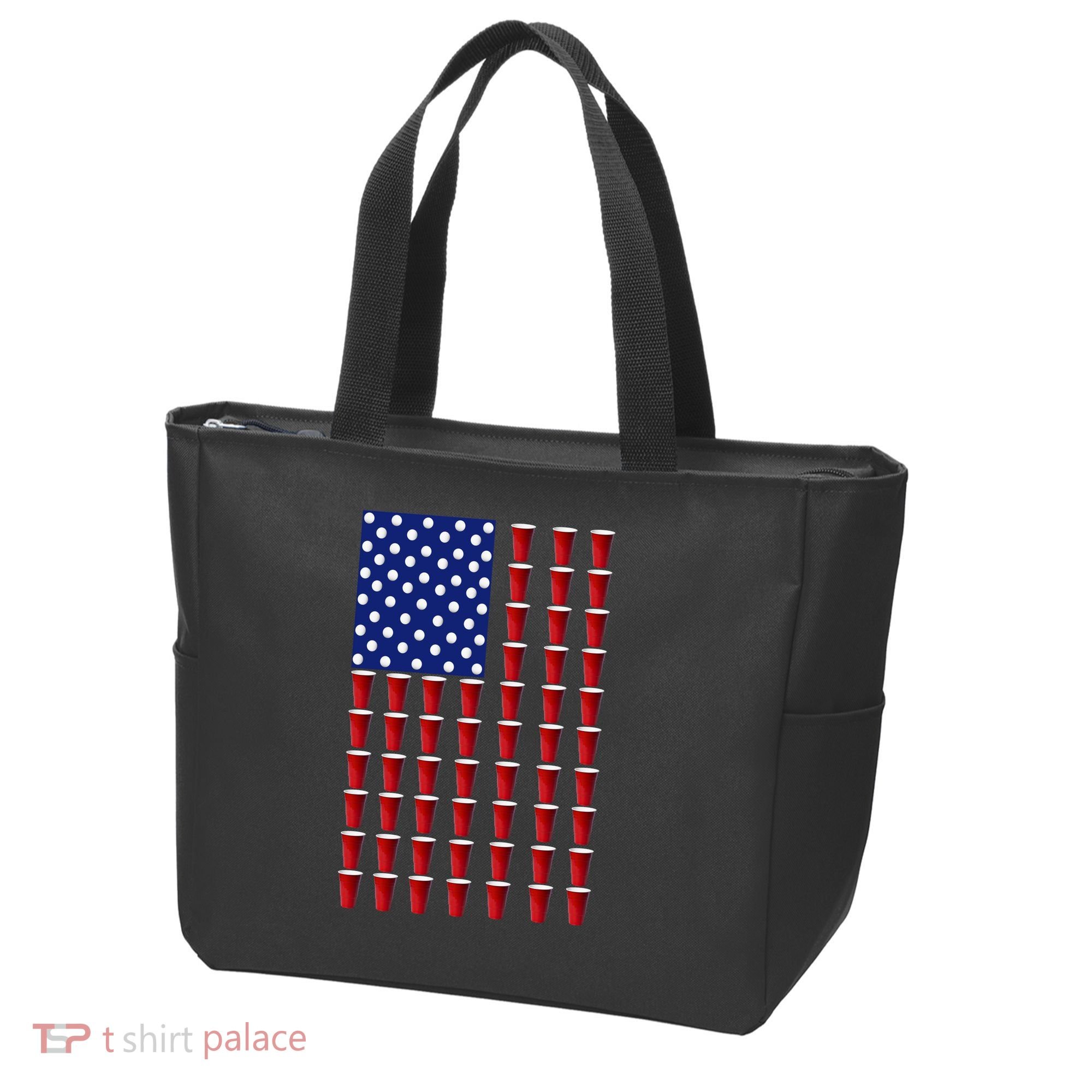 Beer Pong USA American Flag Tote Bag