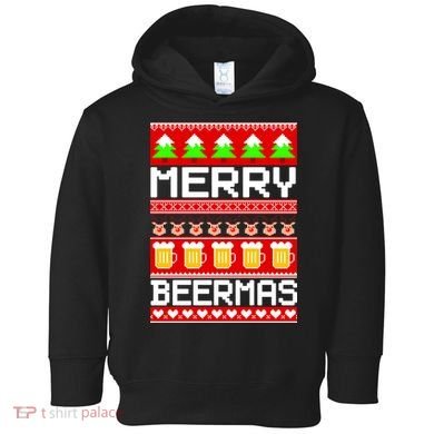 Beer Ugly Christmas Sweater Merry Beermas Toddler Hoodie