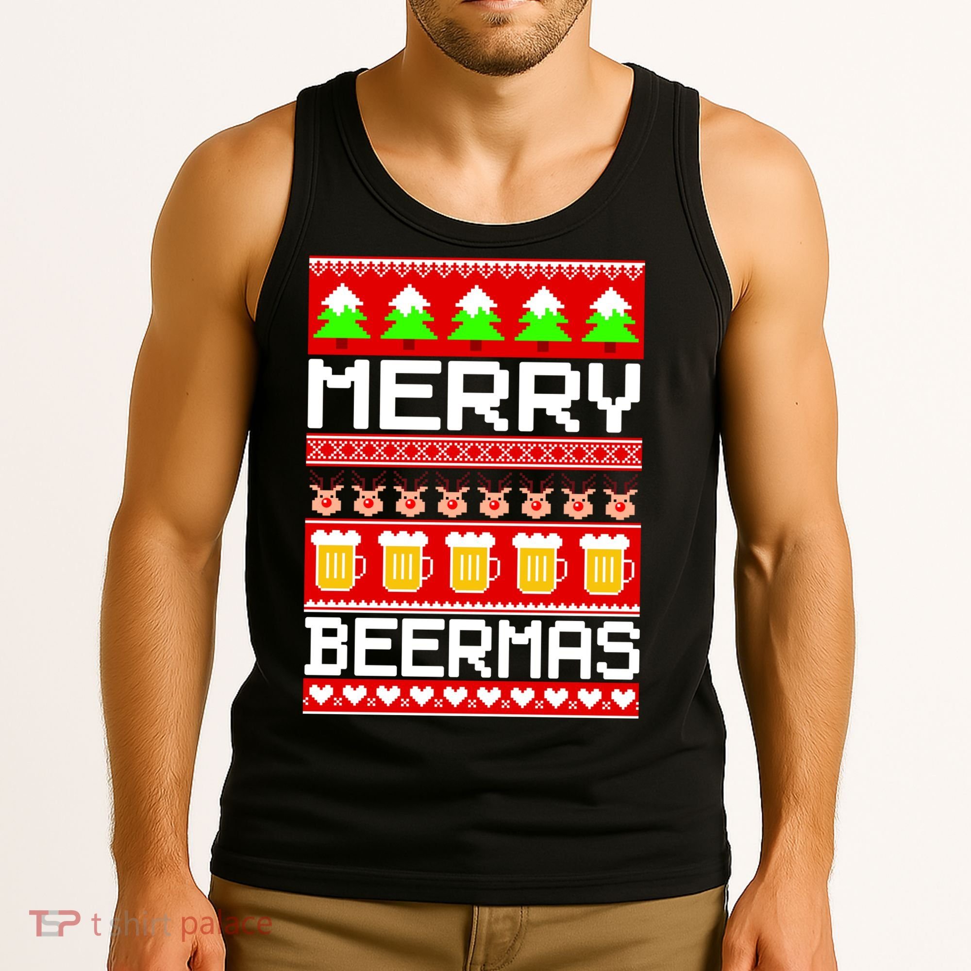Beer Ugly Christmas Sweater Merry Beermas Tank Top