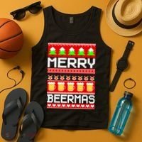 Beer Ugly Christmas Sweater Merry Beermas Tank Top thumb 4