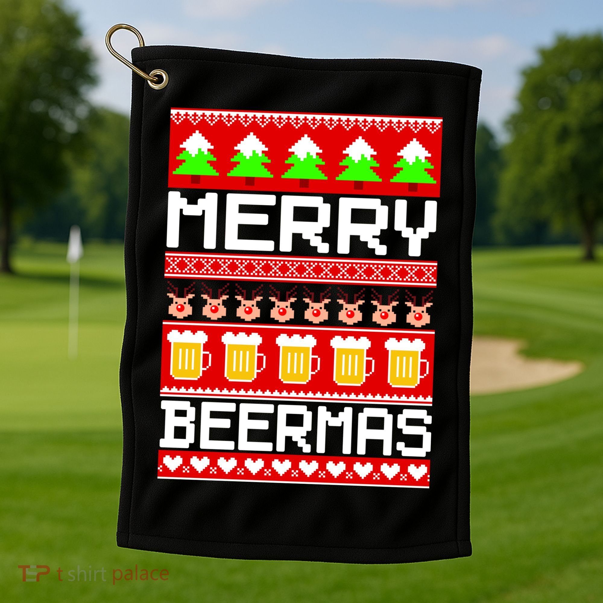 Beer Ugly Christmas Sweater Merry Beermas Golf Towel