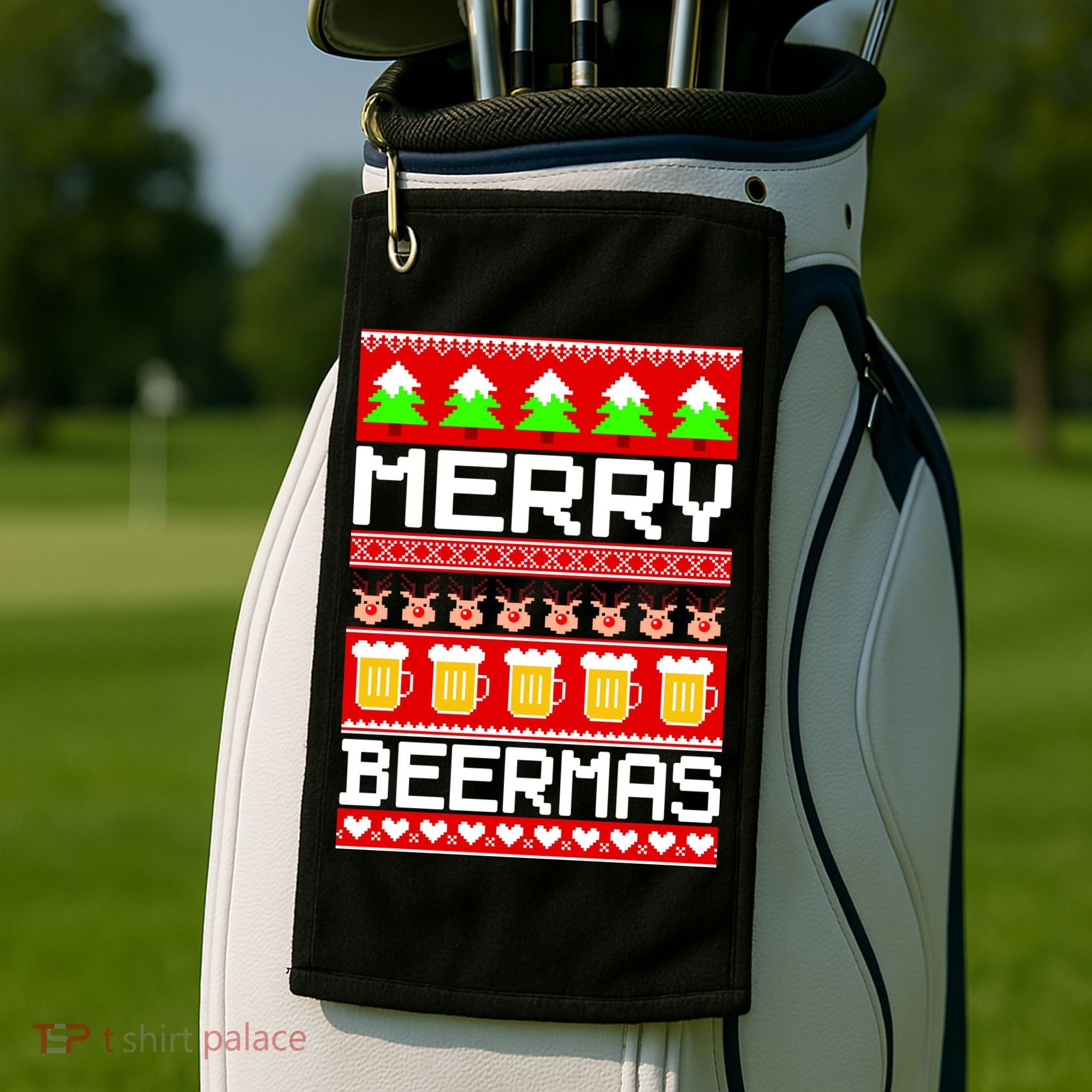 Beer Ugly Christmas Sweater Merry Beermas Golf Towel