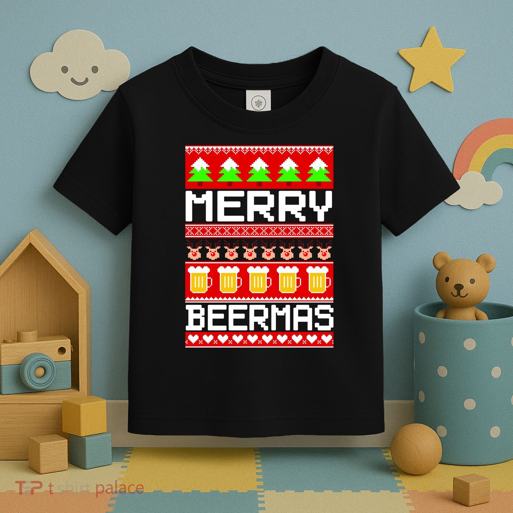 Beer Ugly Christmas Sweater Merry Beermas Toddler T-Shirt