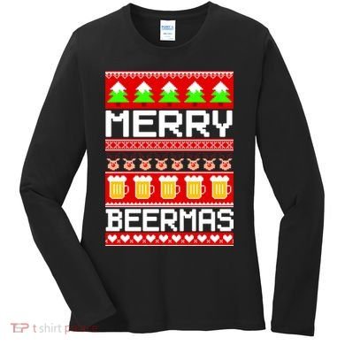 Beer Ugly Christmas Sweater Merry Beermas Women's Long Sleeve Shirt