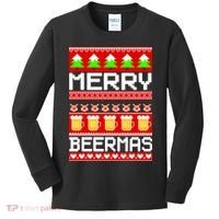 Beer Ugly Christmas Sweater Merry Beermas Kids Long Sleeve Shirt thumb 0