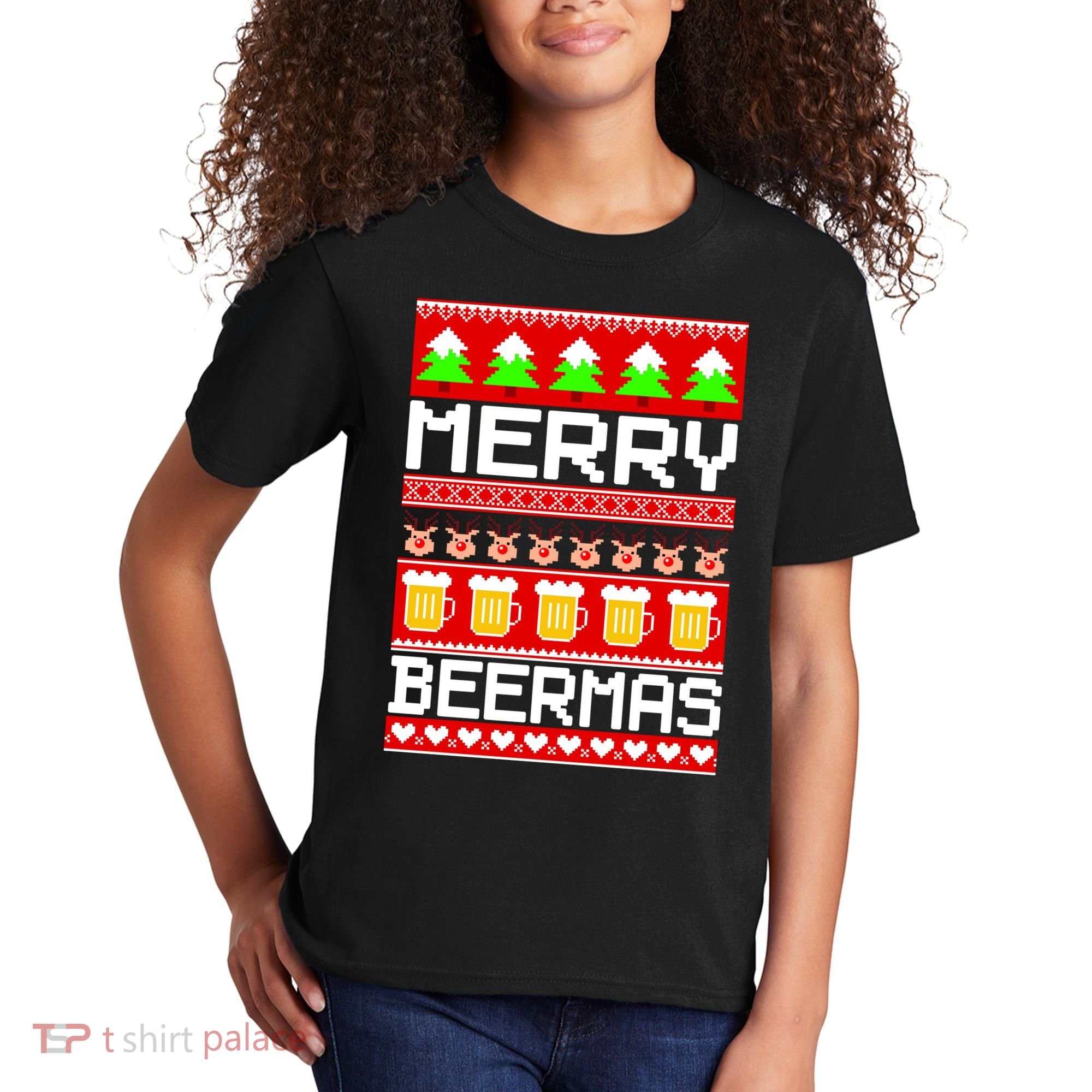 Beer Ugly Christmas Sweater Merry Beermas Kids T-Shirt
