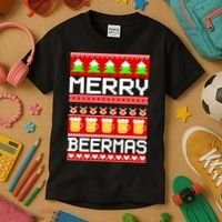 Beer Ugly Christmas Sweater Merry Beermas Kids T-Shirt thumb 3