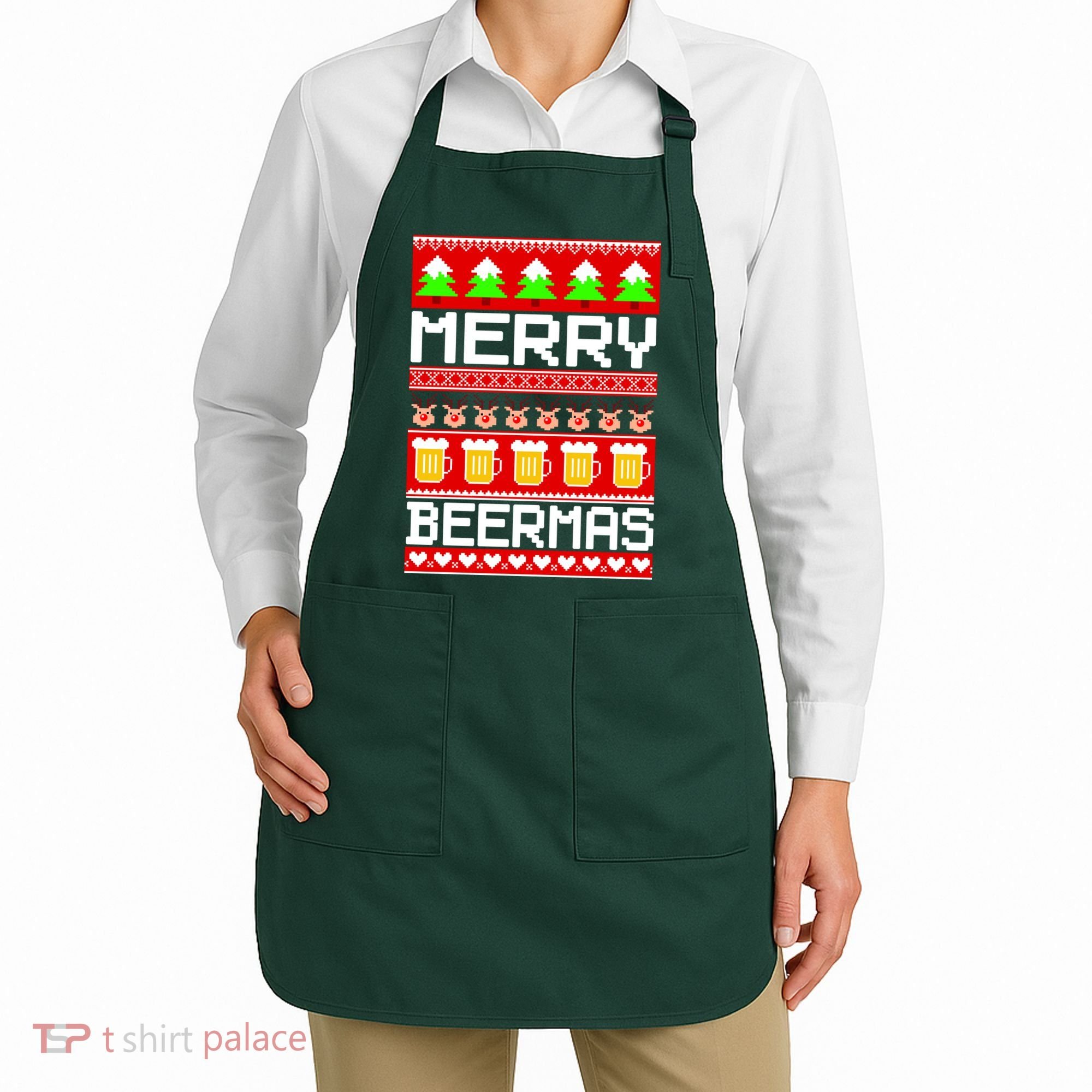 Beer Ugly Christmas Sweater Merry Beermas Apron