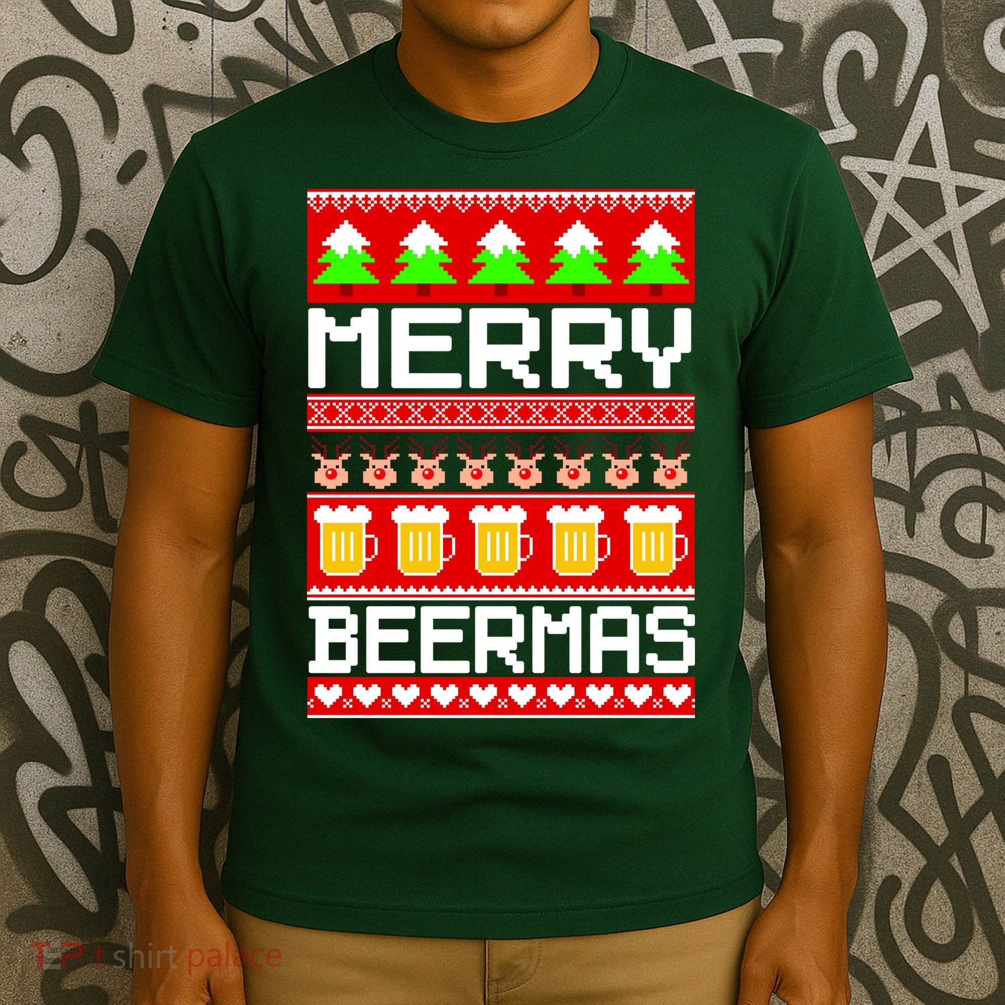 Beer Ugly Christmas Sweater Merry Beermas T-Shirt