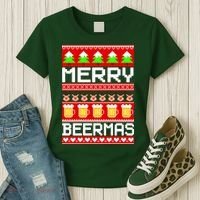 Beer Ugly Christmas Sweater Merry Beermas Women's T-Shirt thumb 3