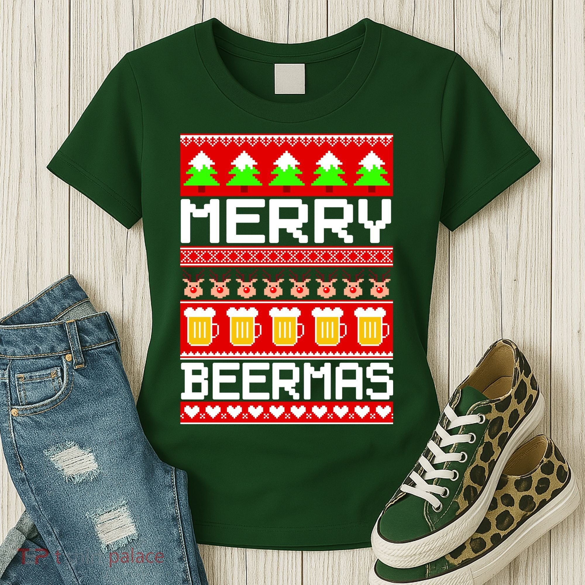 Beer Ugly Christmas Sweater Merry Beermas Women's T-Shirt