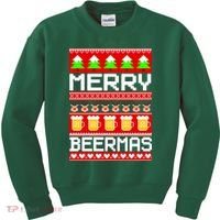 Beer Ugly Christmas Sweater Merry Beermas Kids Sweatshirt thumb 0