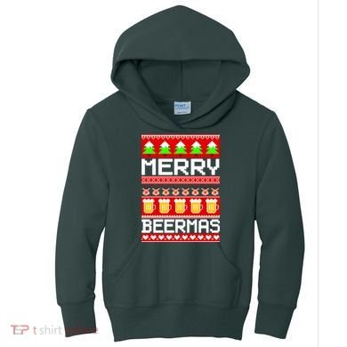 Beer Ugly Christmas Sweater Merry Beermas Kids Hoodie