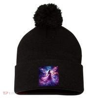 Beautiful Enchanted Fairy Sparkling With Magical Purple Mist Pom Pom 12in Knit Beanie thumb 0