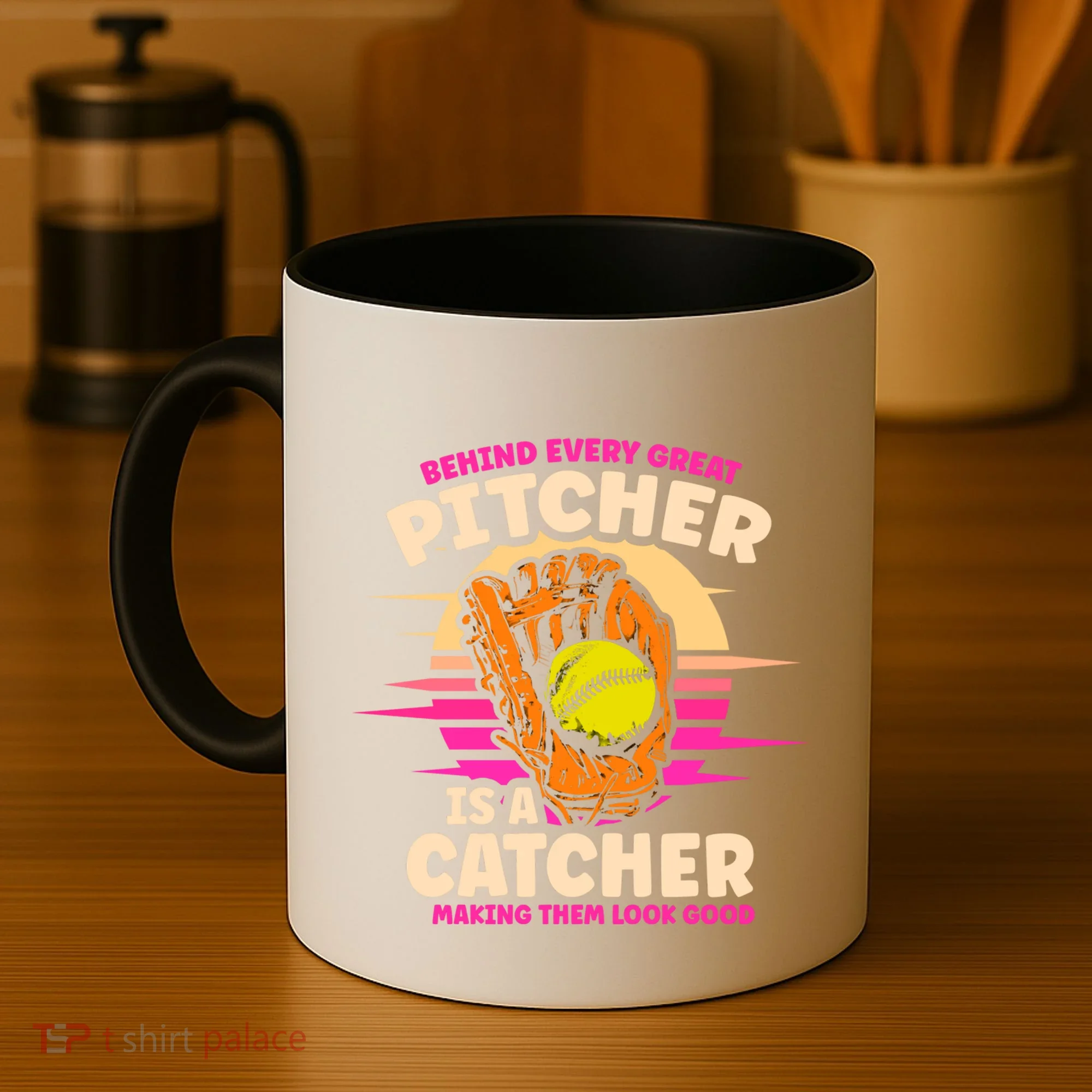 Behind Every Great Pitcher Is Catcher Making Them Look Good Gift Coffee Mug